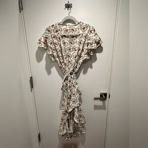 Max Studio Cream Asymmetrical Floral Dress